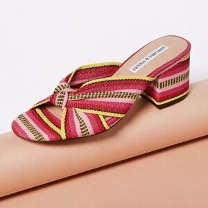 Chelsea & Violet Gia Multicolor Stripe Fabric Knot Block Heels, Size 9.5